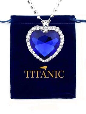 Titanic Heart Of the Ocean Women Blue Crystal Necklace with Luxury Velvet Bag